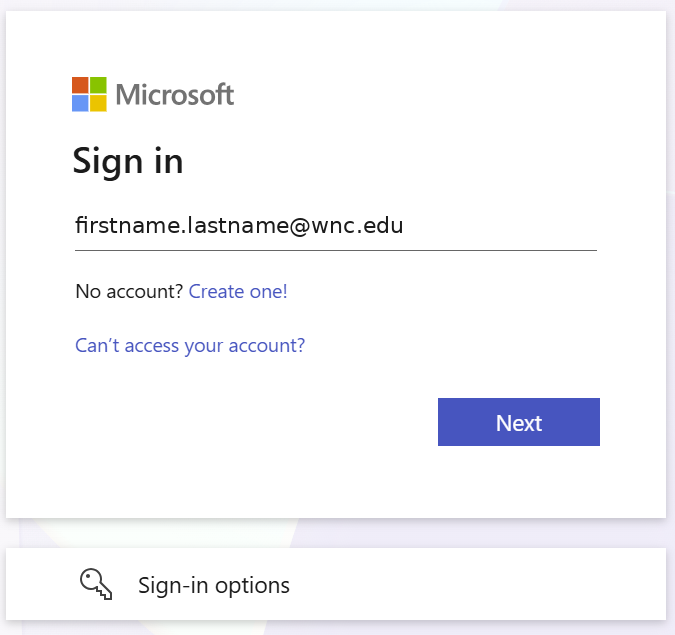 The plain Microsoft sign-in box.