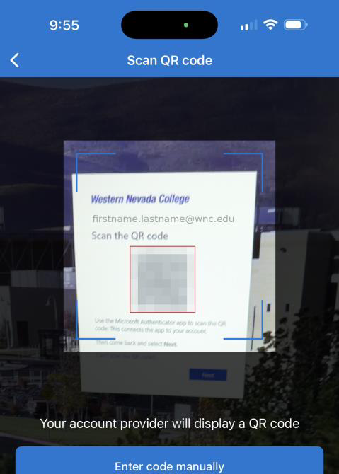 On your phone. If the camera won't read the code, tap Enter code manually.