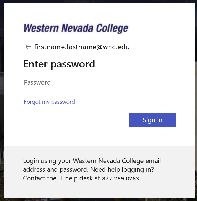 The WNC-branded password screen.